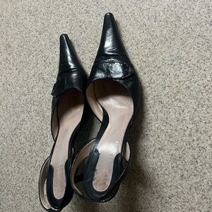 Versace Vintage Y2K Black Leather  sling back Women's Shoes size 371/2 /7